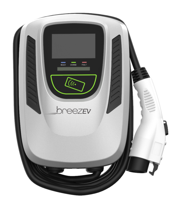 A white and black electric car charger