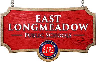 A red sign with the words east longmeadow public schools in front of it.