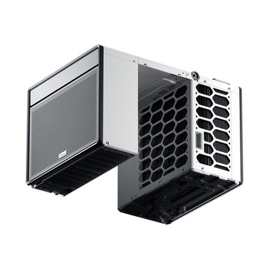 Compact silver PC chassis with honeycomb vents