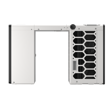 Top-down view of white compact PC case