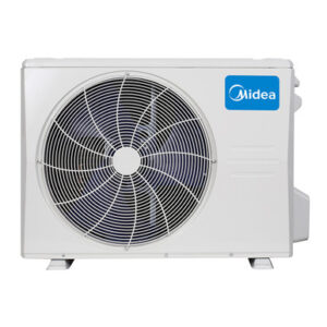 White Midea outdoor heat pump unit front view