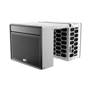 Compact air conditioning unit on black background