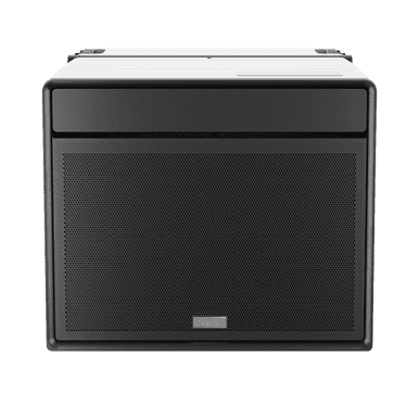 Black speaker with mesh front panel