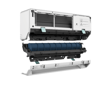 Air conditioner with exposed mechanism